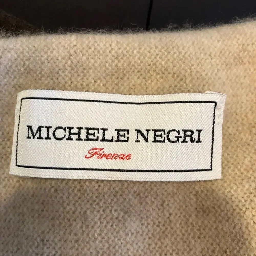 Michele Negri cream tan cashmere open front cardigan